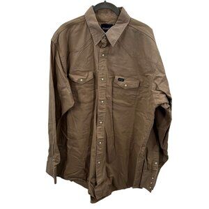 Wrangler Pearl Snap Mens XXL Tall Brown Western Shirt Cotton Long Sleeve